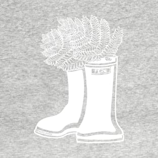 Fern White Lineart Rain Boots T-Shirt